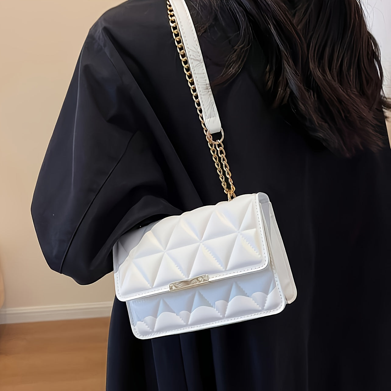 Sac Bandoulière Chaîne Femme 4 Saisons – Mini Sac Épaule Carré, Style Luxueux et Minimaliste, Polyvalent pour Shopping, Travail ou Sorties