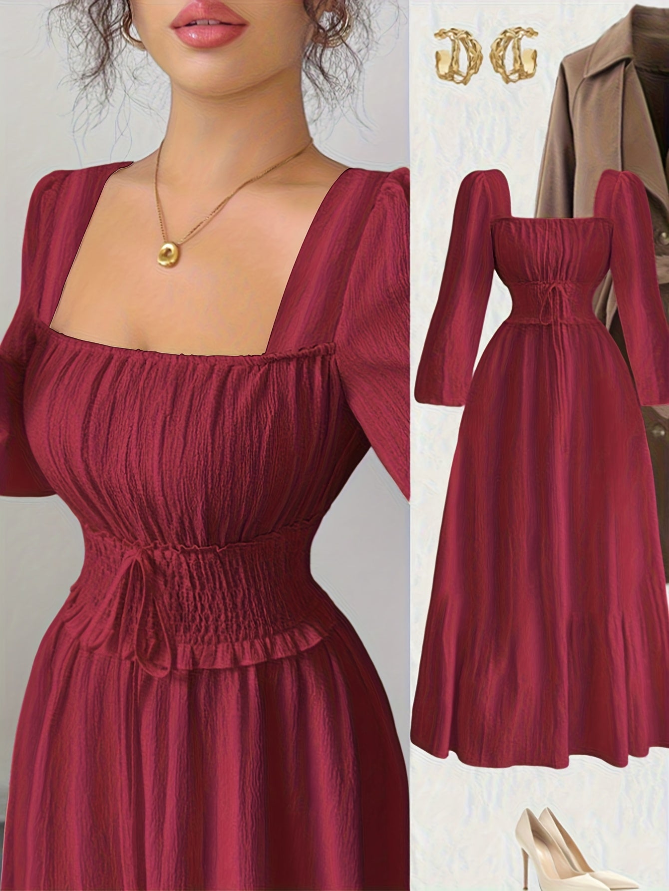 2025 New Spring/Autumn French-Style Women's Fashion Elegant Back-Tie Waist Dress