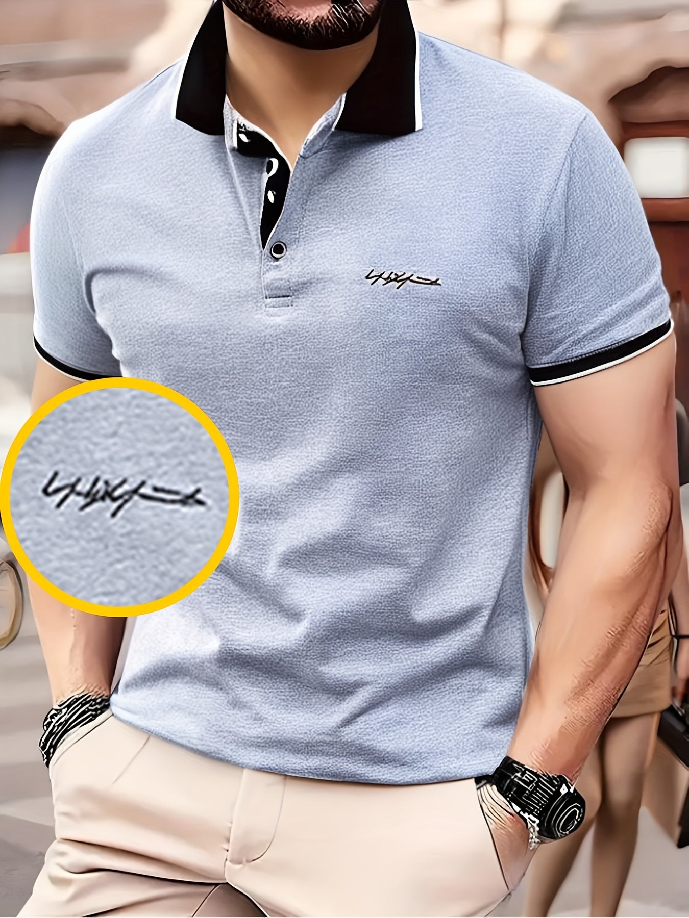 Men's Short Sleeve Shirt High-End Embroidered Summer Solid Color Top Casual Half-Sleeve Versatile Men's Clothing
