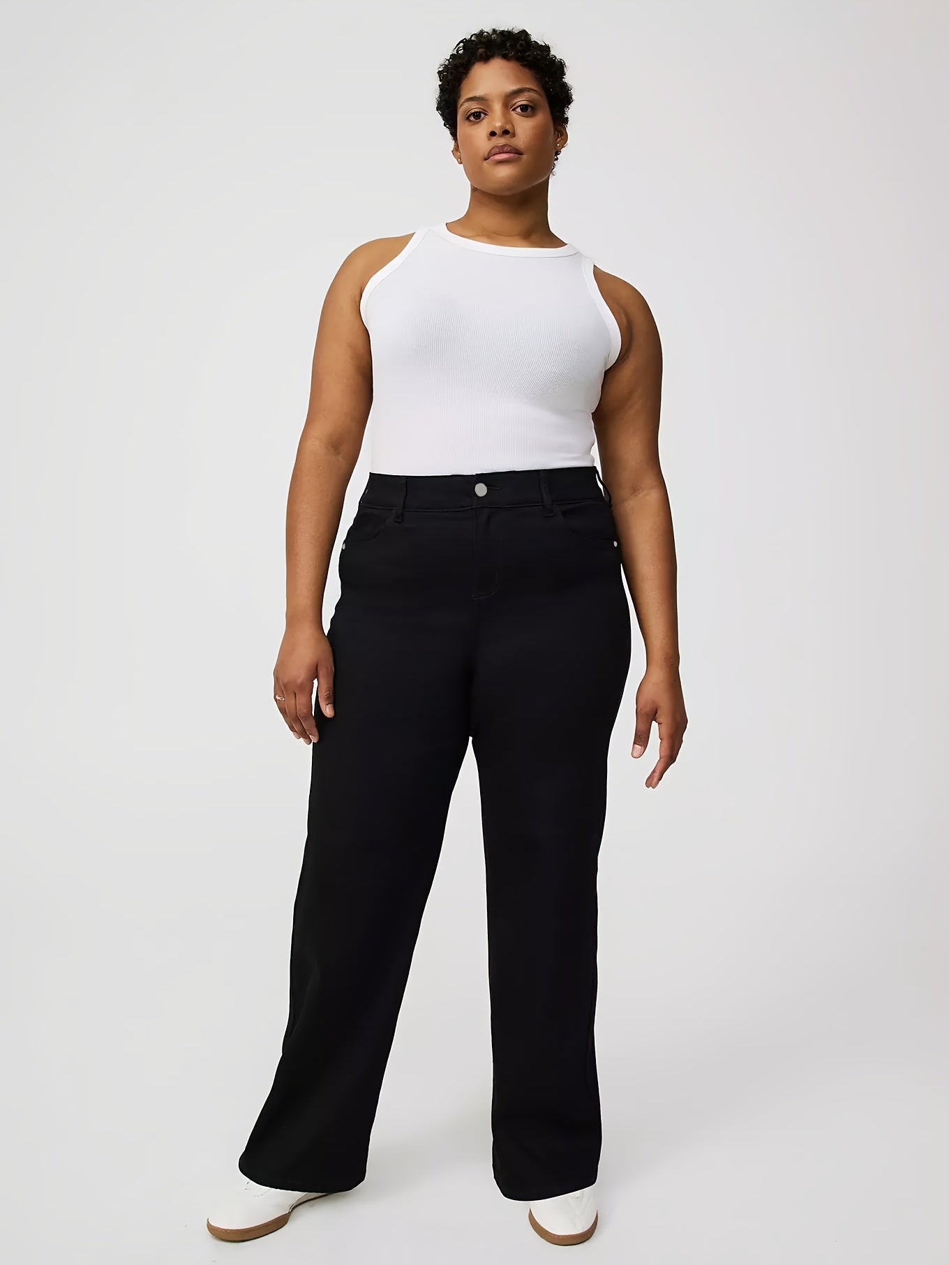 Jeans Femme Taille Haute – Coupe Droite, Denim Stretch Noir, Confort Toute Saison, Casual et Durable