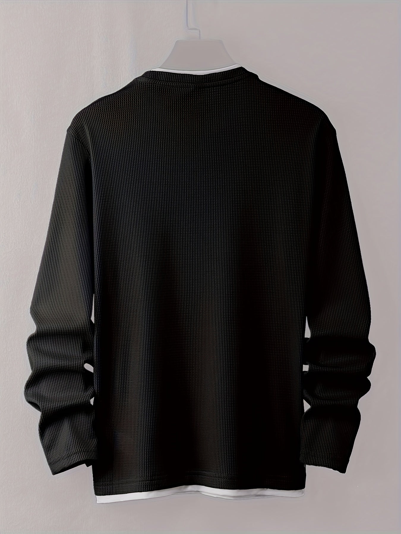 Stylish Cartoon joyful Print Comfortable Sweat-Absorbing Waffle Knit Men's Casual Long Sleeve T-Shirt