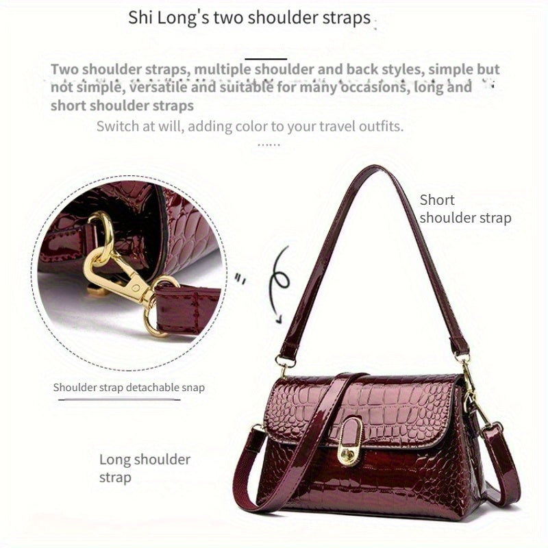 Sac à Bandoulière Femme – Cuir Imprimé Crocodile, Sangle Amovible, Design Élégant, Multi-Compartiments Zippés pour Téléphone et Cartes, Porte-Monnaie Compact, Idéal Bureau, Déplacements et Activités Extérieures