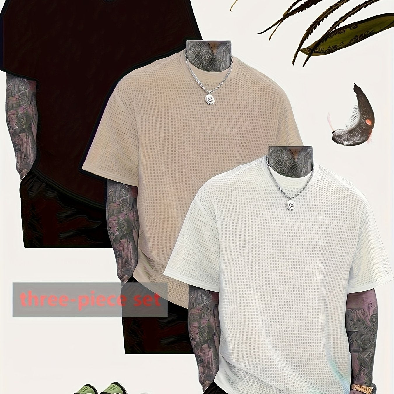 3pcs Men's Quick-Dry Breathable Waffle Knit T-Shirts - Moisture-Wicking Regular Fit Casual Tees for Gym, Hiking & Outdoor Activities, Solid Color Round Neck Summer Spring Autumn Essentials