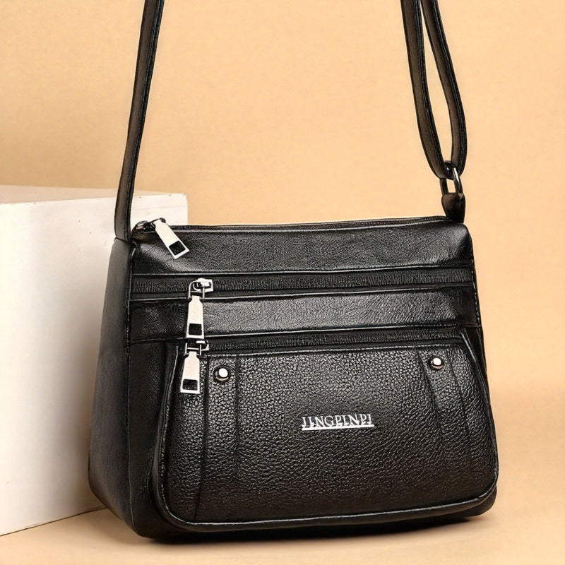 Sac Bandoulière Rétro Carré – Sangle Ajustable, Multiples Poches, Fermeture Éclair, Doublure Polyester Durable, Sac Décontracté pour Déplacements Quotidiens et Voyages, Noir, Pour Adolescent