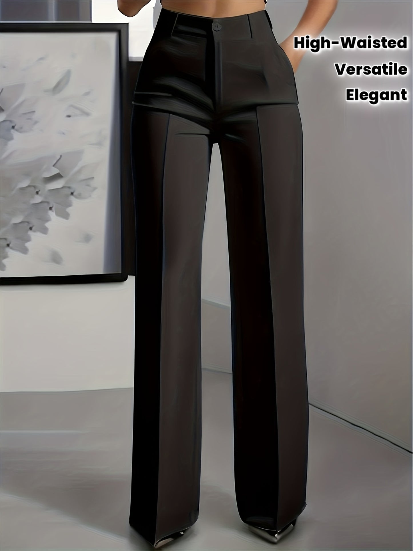 Pantalon Femme Taille Haute – Jambe Droite, Bureau et Décontracté, Fermeture Bouton, Tous Saisons, Confortable et Élégant