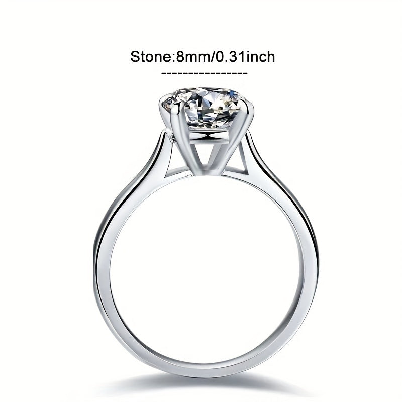 Bague Femme 2 Carats – Solitaire Rond Classique à 4 Griffes, Plaqué Argent Hypoallergénique, Pierre Brillante, Idéale Quotidien, Mariages et Saint-Valentin, Bijou Élégant et Raffiné