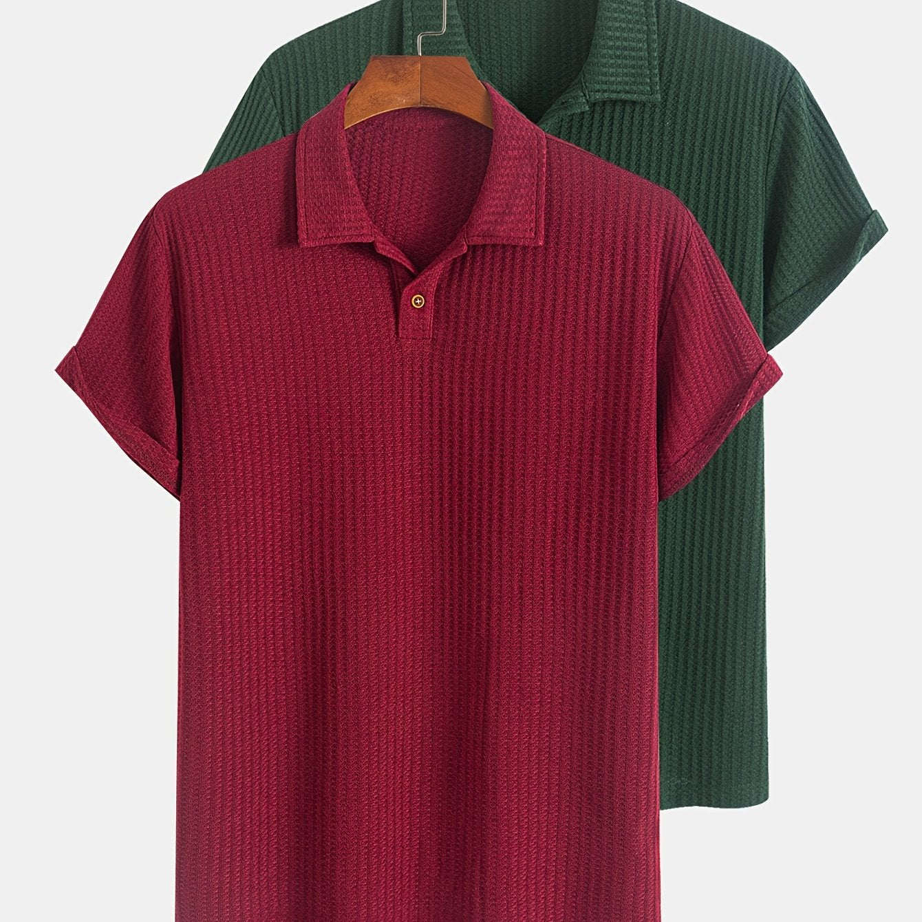 Two Pieces of Summer Casual Sports Jacquard Knit Short-Sleeve Polo Shirts, a Set of Two Jacquard Textured Short-Sleeve Polo Tops.