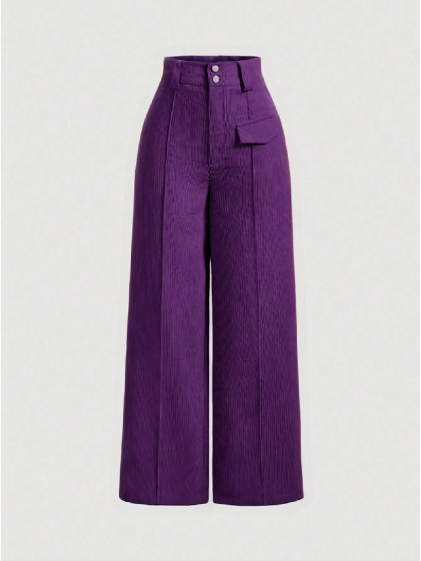 Pantalon Femme Élégant Jambe Large – Couleur Unie, Boutons, Plissé, Taille Haute, Automne/Hiver