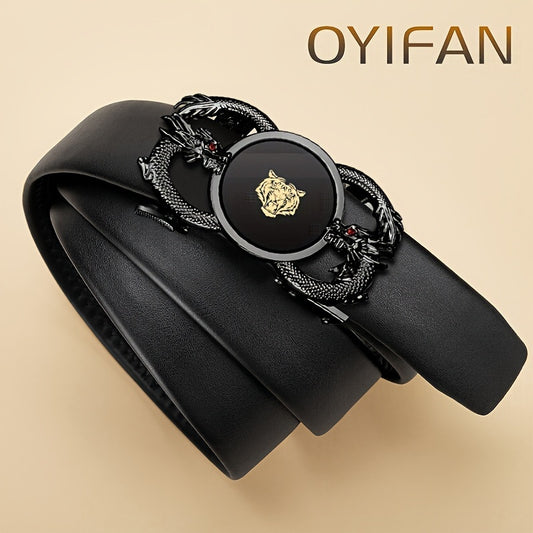Ceinture glamour en cuir noir – Boucle automatique en alliage, embellissement dragon, taille polyvalente pour femmes et hommes