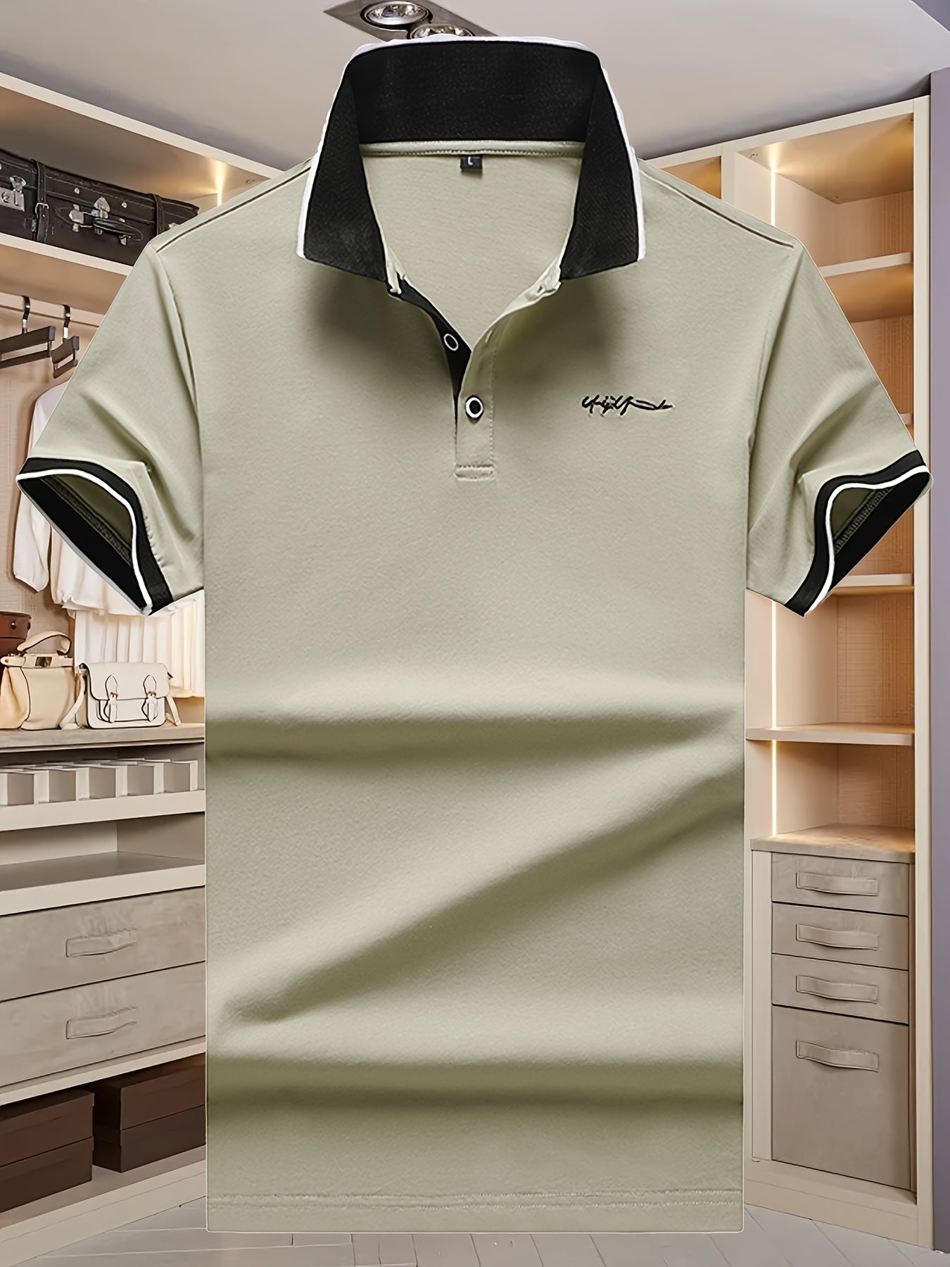 Men's Short Sleeve Shirt High-End Embroidered Summer Solid Color Top Casual Half-Sleeve Versatile Men's Clothing