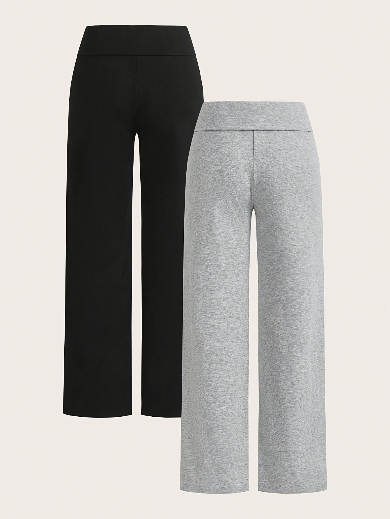 Lot de 2 Pantalons Femme – Taille Haute, Jambe Large Droite, Décontracté et Confortable, Tous Saisons
