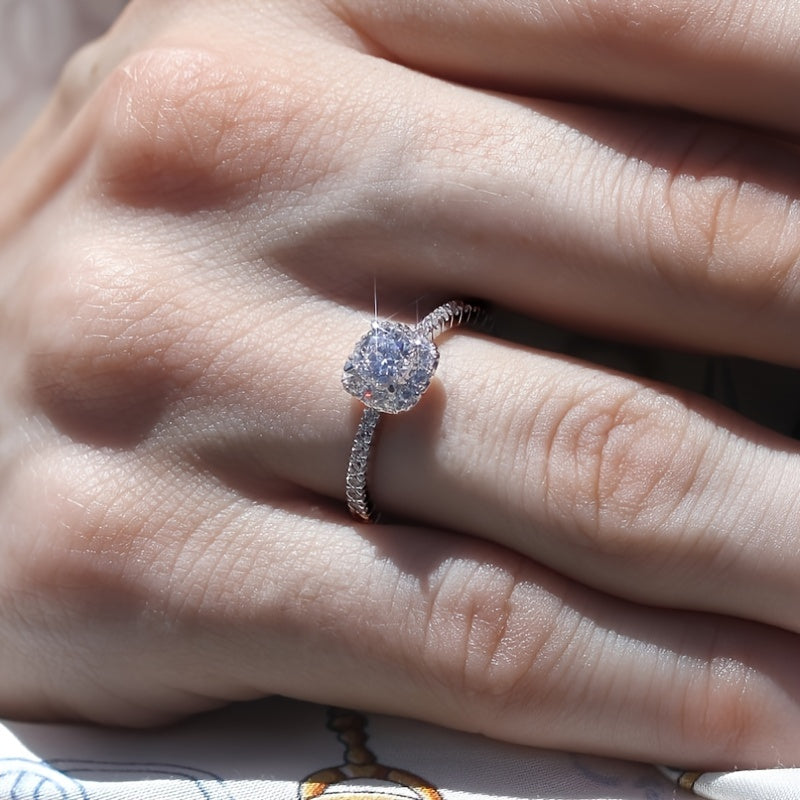 Bague de Fiançailles Solitaire Ronde en Cuivre – Pierre Unique en Zircone Synthétique Brillante, Style Luxueux avec Halo Étincelant – Bague de Promesse Élégante pour Femmes, Idéale pour Mariage, Soirée ou Cadeau d’Anniversaire