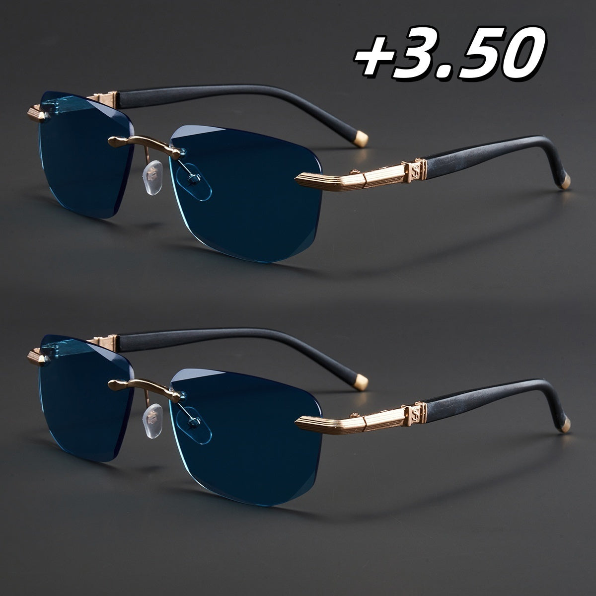 Two Pairs, Bundled Set, Stylish, Men'S, Exquisite, Luxurious, Rimless, Beveled Edge, Reading Glasses, Metal Frame, Options: 100, 150, 200, 250, 300, 350, And 400 Degrees, Without Battery, Christmas Gifts