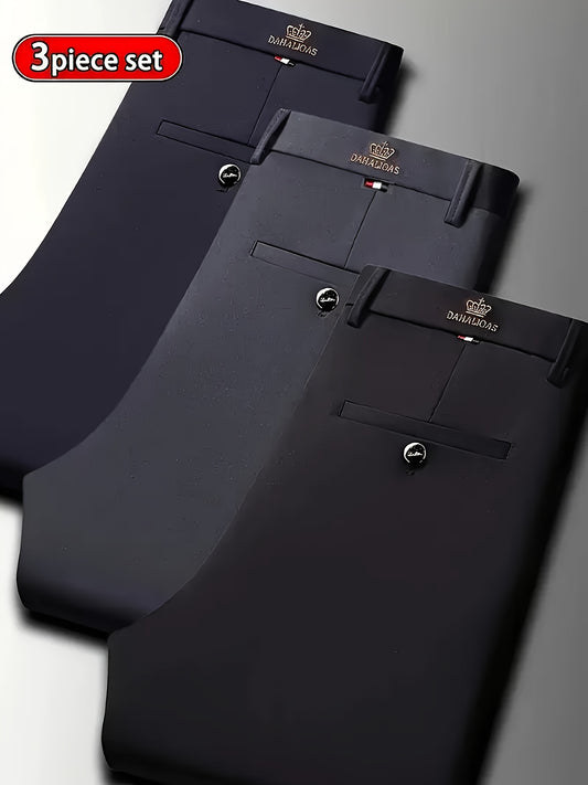 Three-Pack High-Elasticity Men's Business Casual Trousers, Wrinkle- and No Ironing Required for All Seasons, Professional Style, Classic Design, Premium Craftsmanship, Machine-Washable Fashionable Men's Wear, Super Comfortabl