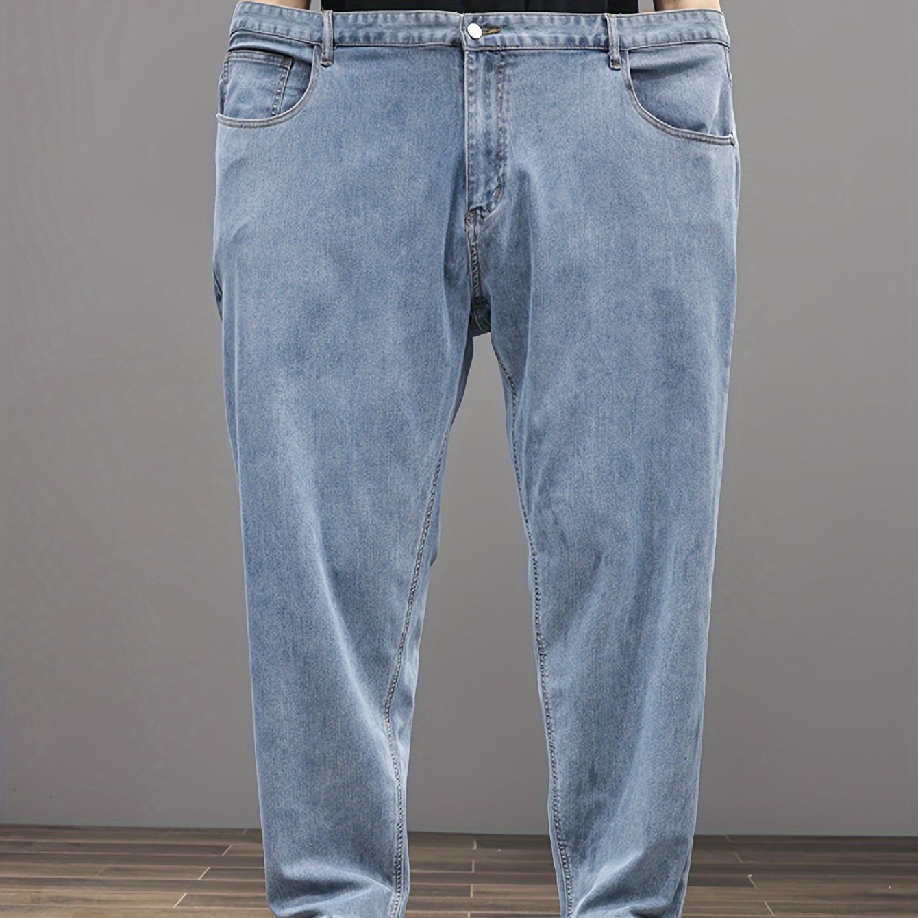 Jeans Homme Grande Taille – Bleu Clair, Jambe Droite, Taille Élastique, Stretch, Tout Saison