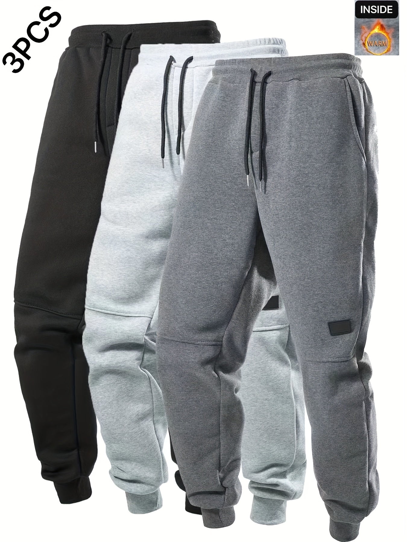 3pcs Joggers Homme – Cordon Élastique, Casual, Solid Color, Regular Fit, Automne/Hiver
