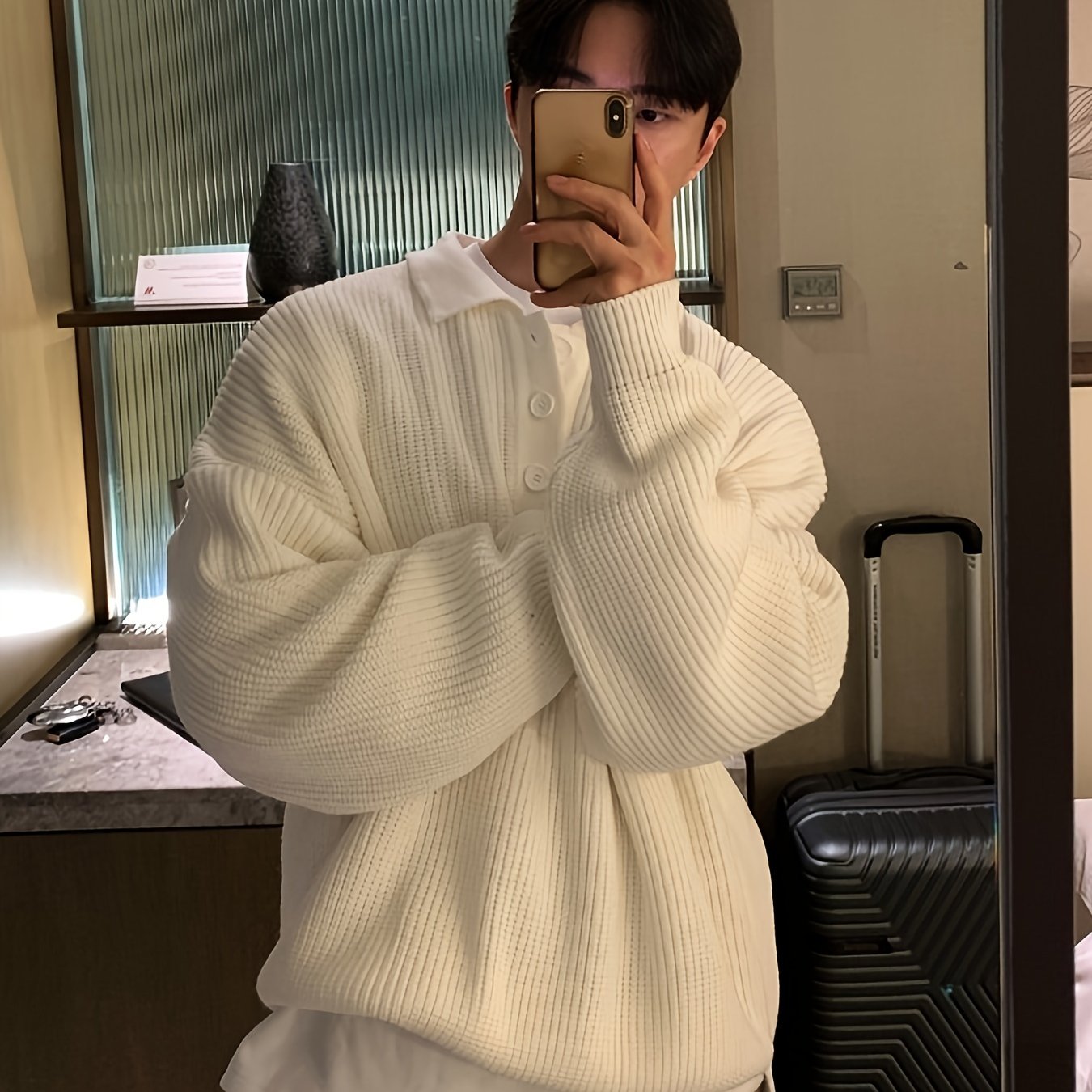 Korean-Style Plush Knitted Sweater with a Trendy Collar, Perfect for Winter Versatility, Selected by Temujin.