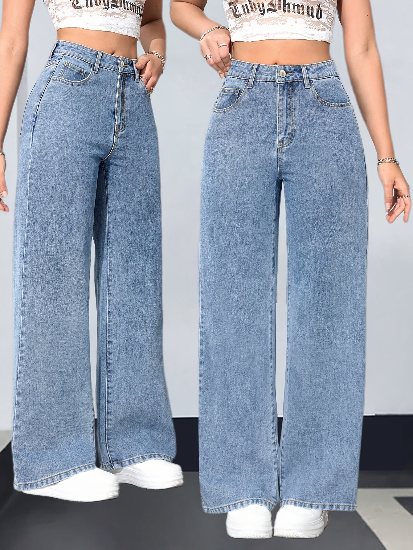 Pantalon évasé en denim stretch bleu élégant pour femme