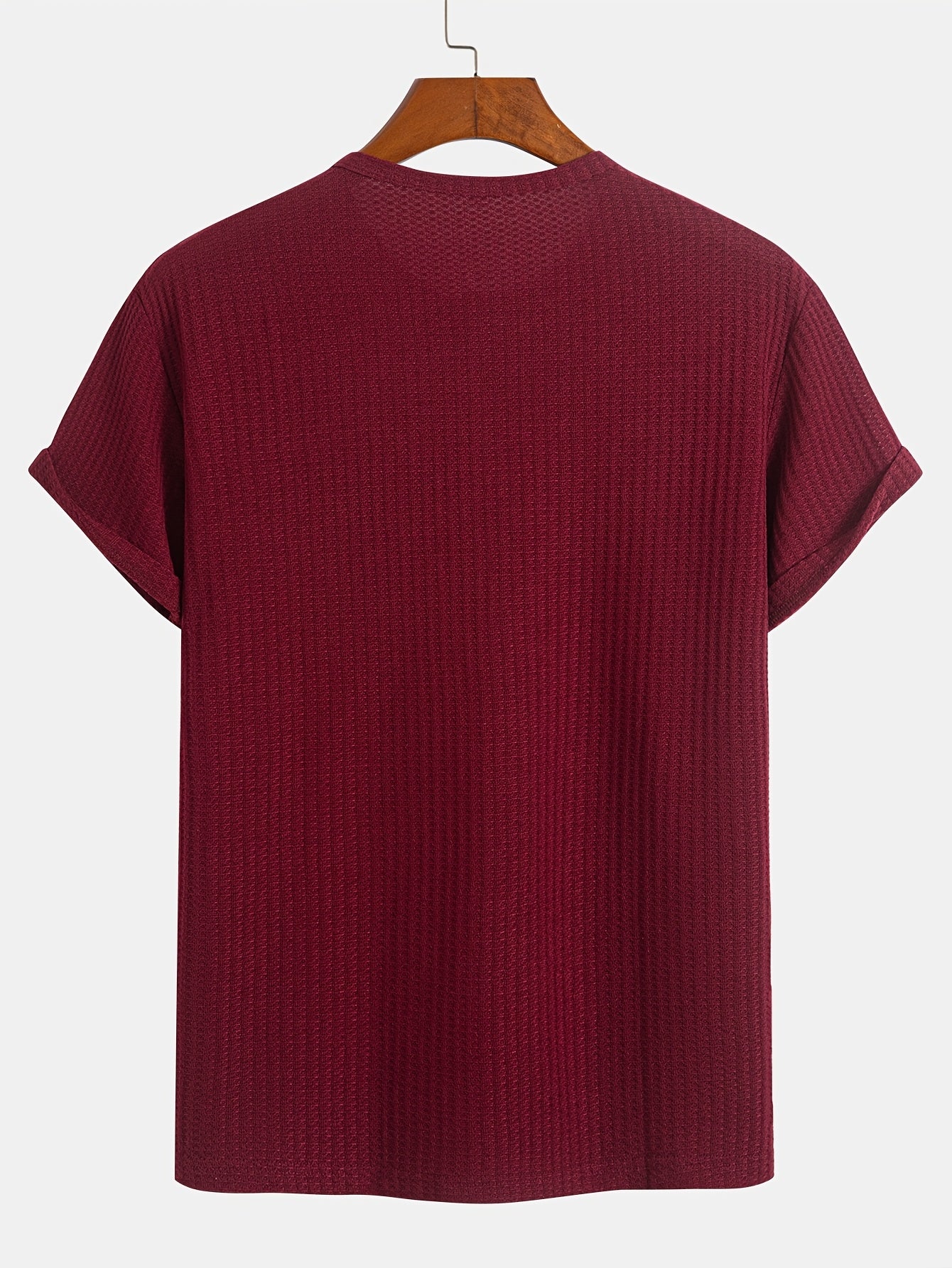 A Summer Short-Sleeve Cardigan T-Shirt with a Fine Check Pattern And Round Neck, Featuring a Knitted Jacquard Texture.