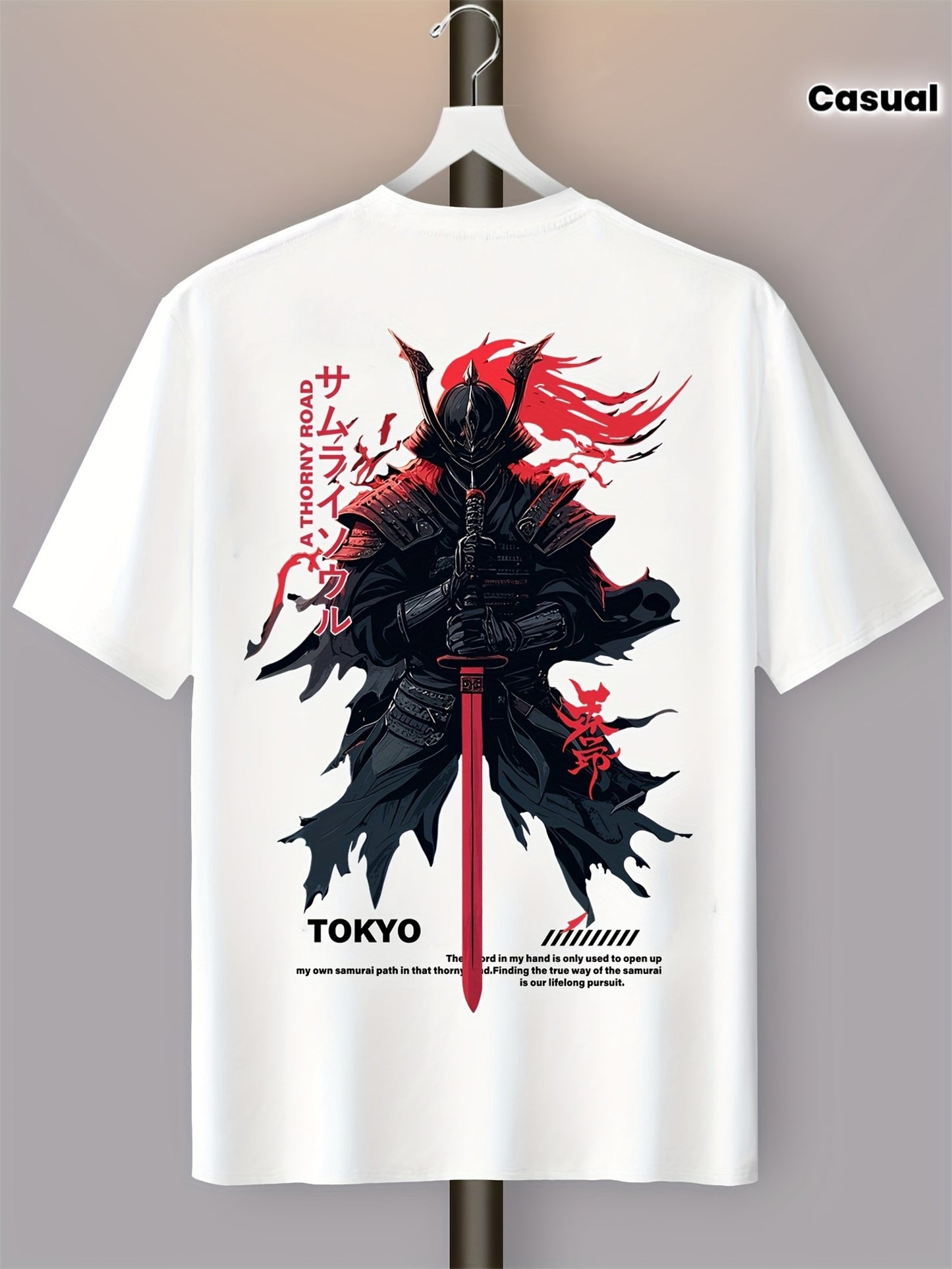 Men's 180gsm Heavyweight Samurai & Tokyo Anime T-Shirt - One Outsider Manga-Inspired Design with Text, Casual Round Neck Summer Tee for, Samurai Warriors & Anime Fans