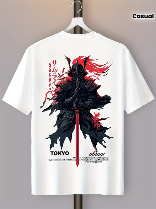 Men's 180gsm Heavyweight Samurai & Tokyo Anime T-Shirt - One Outsider Manga-Inspired Design with Text, Casual Round Neck Summer Tee for, Samurai Warriors & Anime Fans