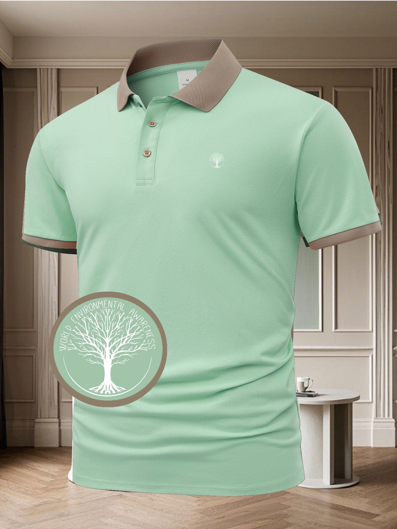 Men'S Short Sleeve Polo Shirt with Color Block Collar, Quick-Dry Casual Golf Shirt, Classic Fit Business Work Polyester T-Shirt