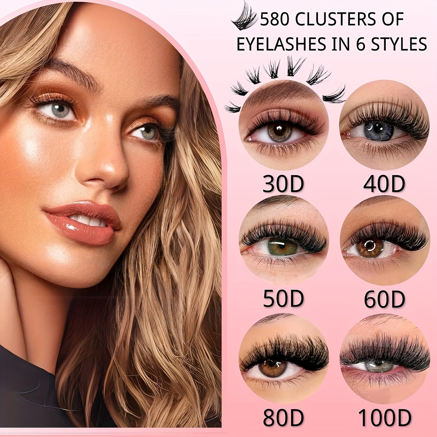 Kit d'extensions de cils à faire soi-même - Courbure D, longueurs mixtes 30D, 40D, 50D, 60D, 80D et 100D, cils individuels pour un regard naturel ou fourni, application facile à domicile