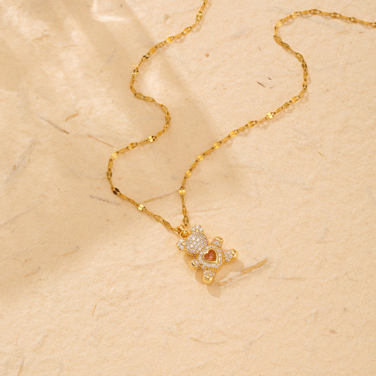 Collier pendentif ours pour femme, style bling-bling, incrustation en zirconia synthétique, acier inoxydable hypoallergénique, idéal pour un usage quotidien ou comme cadeau de Noël, bijou ludique et tendance