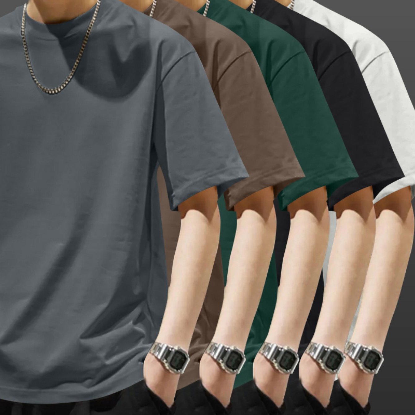 5pcs Pack Men's Heavyweight 100% Cotton T-Shirts - Casual Round Neck Short Sleeve Tees Suitable for Casual Attire, Gym, Office & Social Events - Pack Discount, Machine Washable Basic Wardrobe Staple (No Price Display Limitati