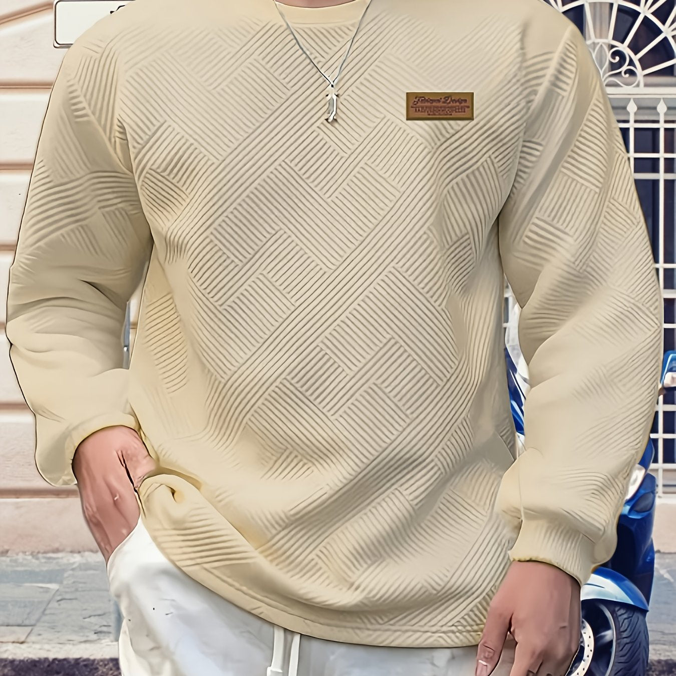 Christmas Men's Gift, Men's Fashion Sweatshirt, Heavyweight Jacquard Crewneck Long Sleeve, Spring/Autumn Casual Comfortable Top for Daily Outings