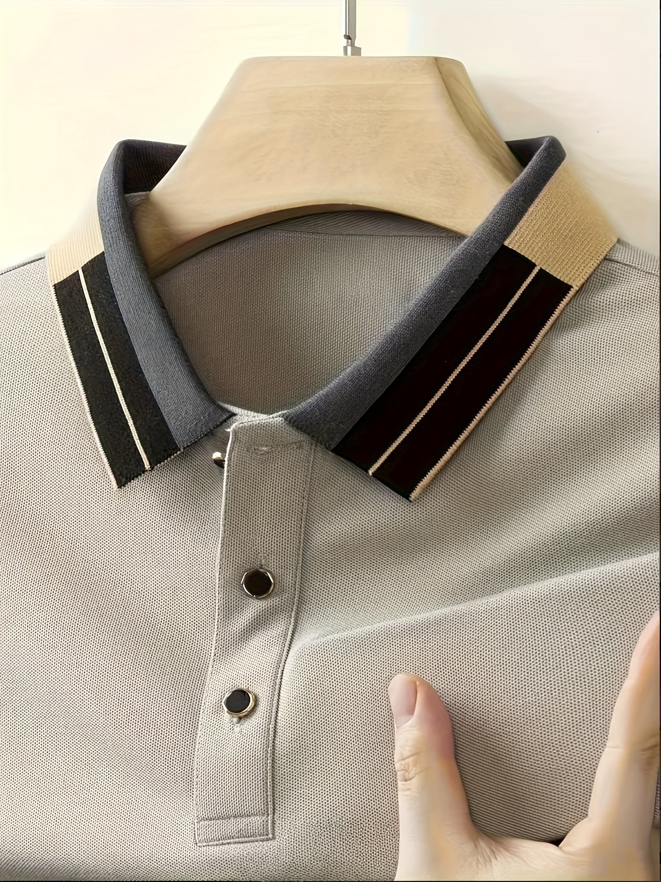 Men's Shirt - Dark Charcoal Gray with Golden Accent Collar, Soft Breathable Fabric Golf Shirt for Business, Casual, - Machine Washable Summer Button-Up Shirt for Office, Vacation, Casual Attire, Vacation Clothing, Sophisticat