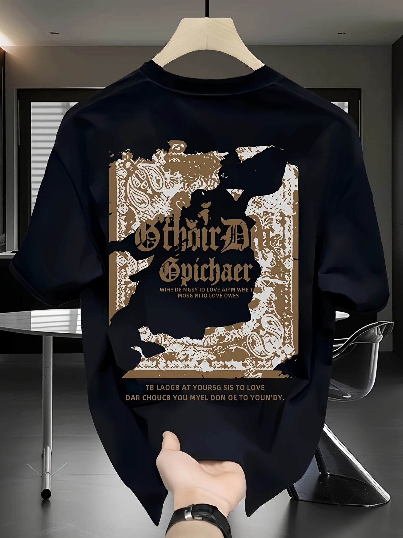 Heavy pure cotton trendy brand printed short-sleeved T-shirt Men's summer new casual large-size loose versatile top