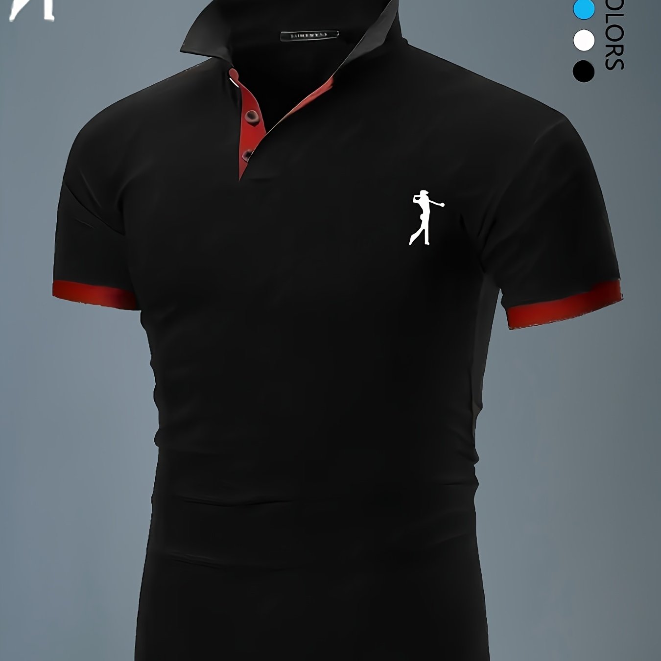 Men'S Summer Breathable Polo Shirt - Casual Short Sleeve, White with Blue Trim & Logo, Regular Fit, Geometric Pattern, Versatile for Business or Leisure Wear, Summer Casual Wear | Stylish Casualwear | Comfortable Fit