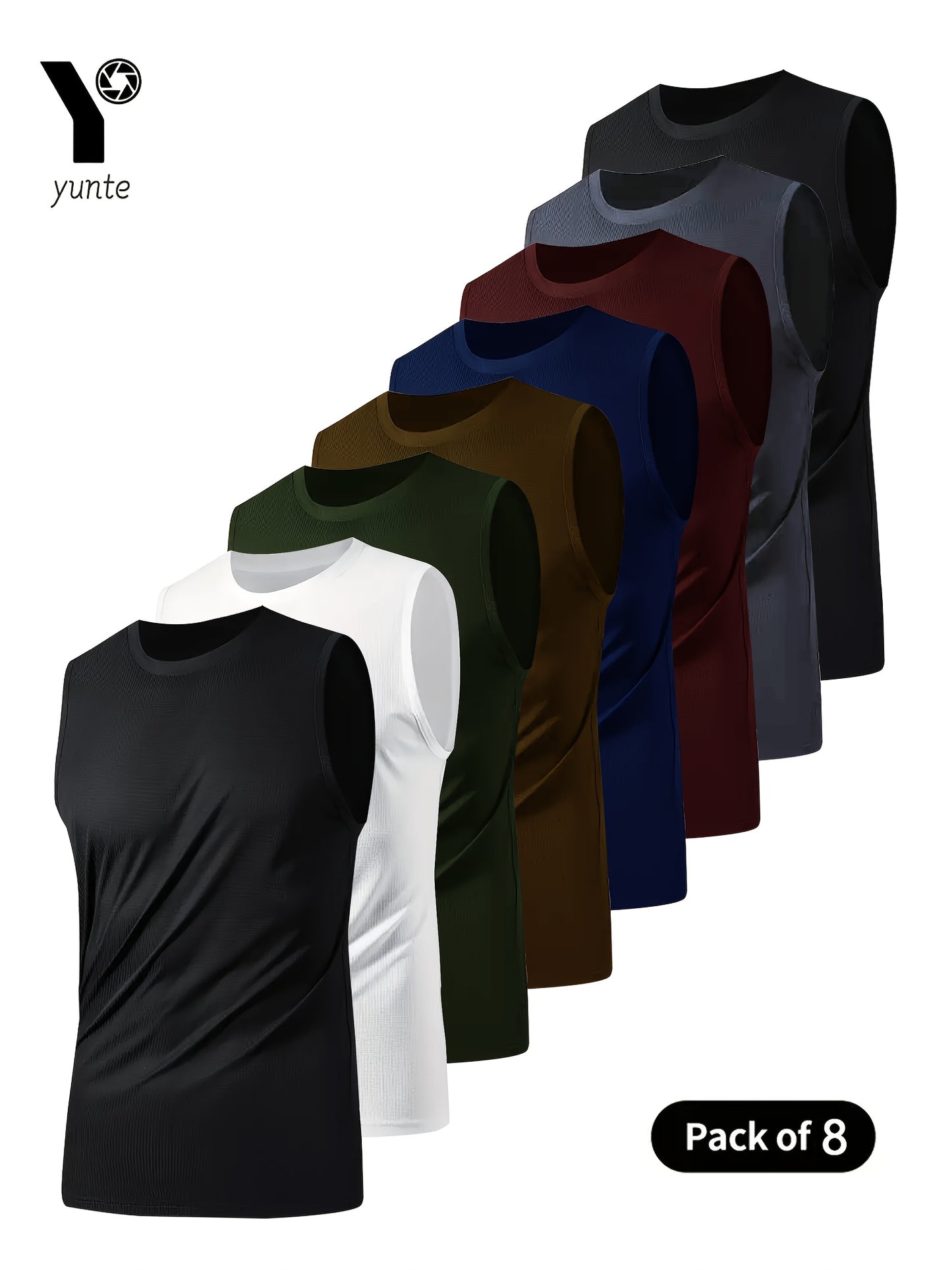 Lot de 8 débardeurs homme – respirants, légers, séchage rapide, coupe ample, gym, running, couleurs variées