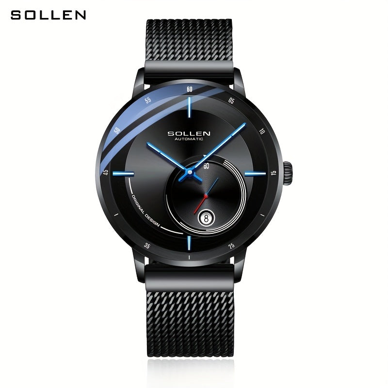 SOLLEN Men'S Automatic Mechanical Watch with Luminous Hands, Date Display & Calendar - Stainless Steel Strap, Skeleton Design, Mechanical Movement - Ideal for Birthdays, Valentine'S Day, Father'S Day, Wedding Anniversary Gift