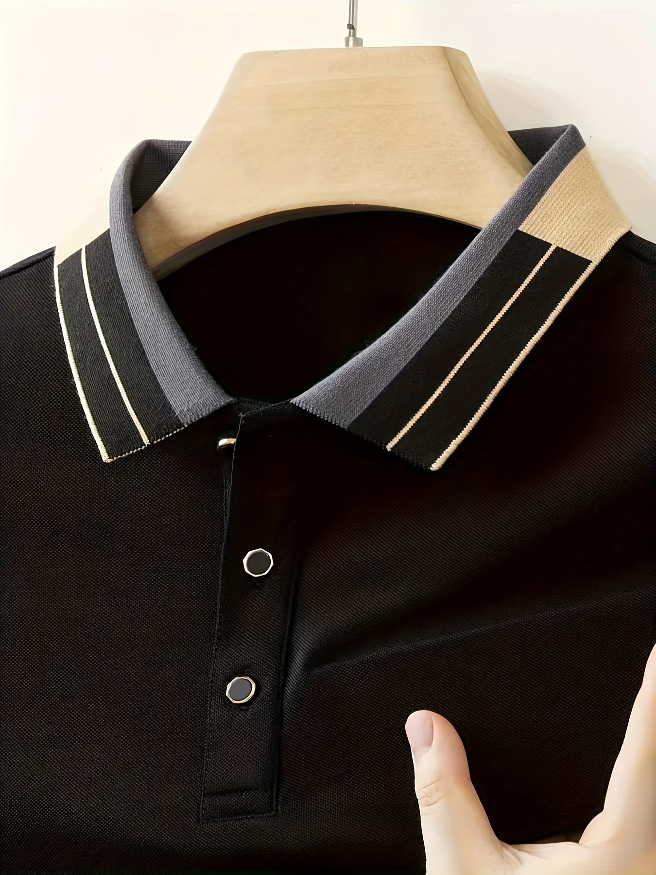 Men's Shirt - Dark Charcoal Gray with Golden Accent Collar, Soft Breathable Fabric Golf Shirt for Business, Casual, - Machine Washable Summer Button-Up Shirt for Office, Vacation, Casual Attire, Vacation Clothing, Sophisticat