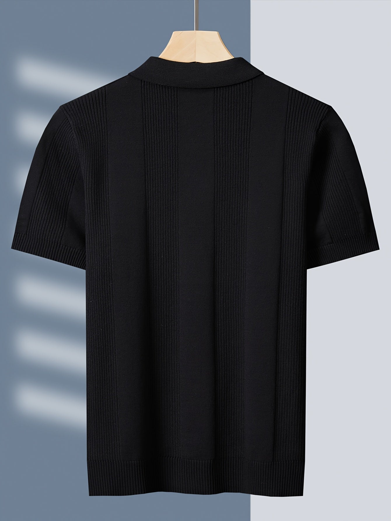 Tehan Men'S Slim-Fit Short Sleeve Shirt - Elegant Striped Collar Button-Front Blouse, All-Season Golf & Formal Wear, Office, Wedding, Knit, Wedding Attire, Classic Design, Stylish Top, Professional Men