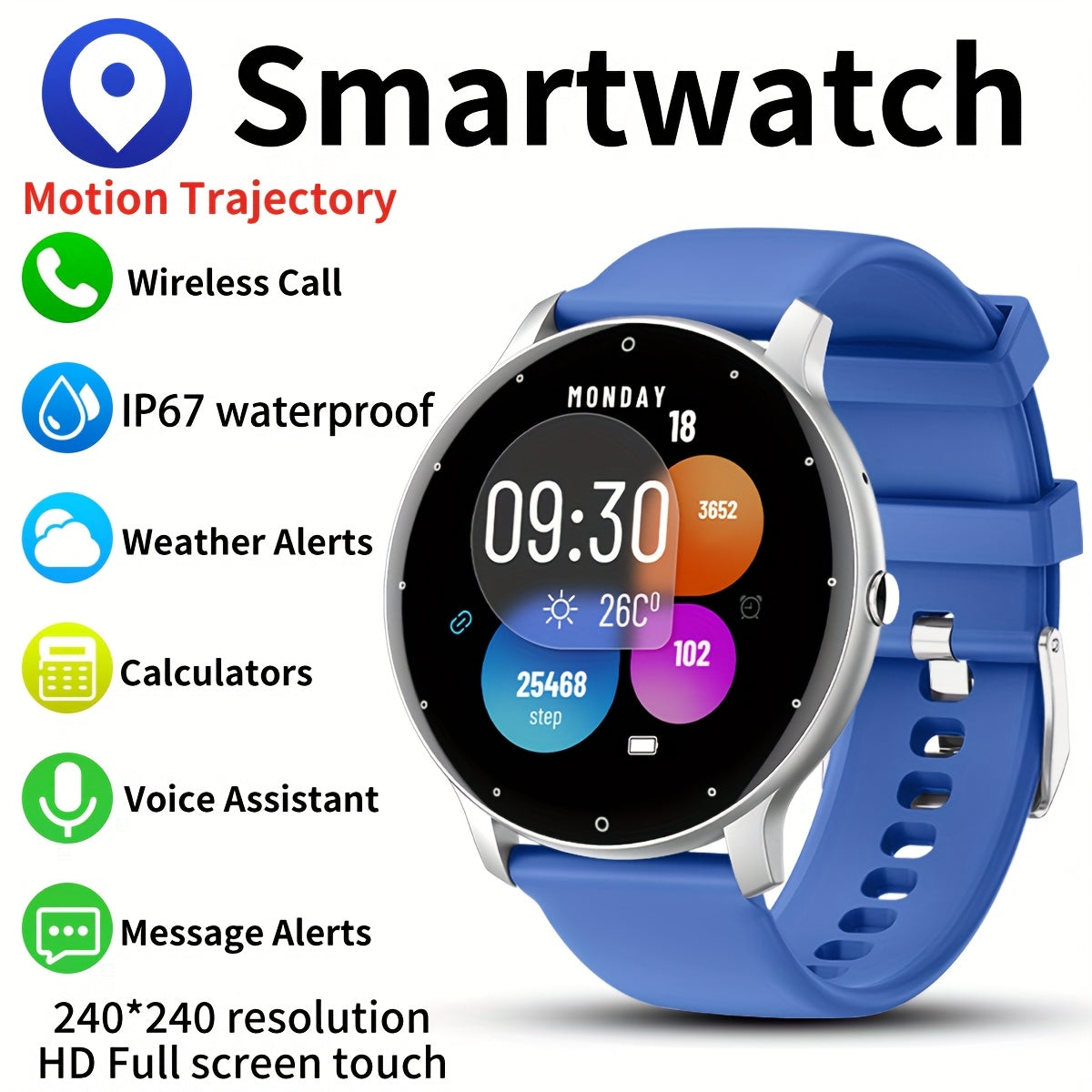 Functional Smartwatch for Men & Women - 3.25cm Full Touch Screen, High-Quality Display, Answer & Make Calls, Message Reminder, Sports Pedometer, Information Alerts For Iphone/android Phones, Friend Gift, Birthday G