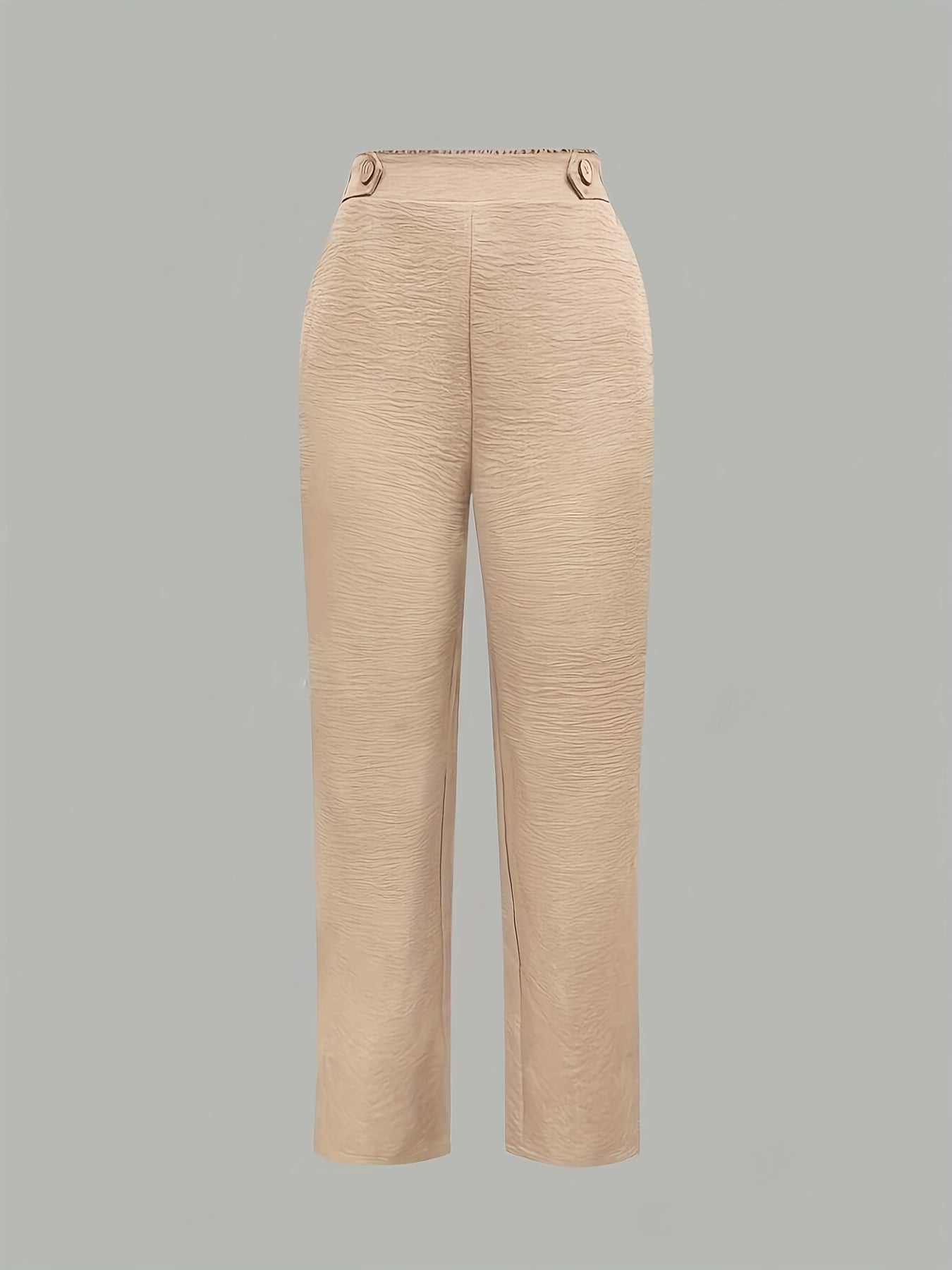 Pantalon Femme Élégant Jambe Droite – Couleur Unie Beige, Taille Haute, Poches Obliques et Boutons, Bureau et Décontracté, Printemps/Été