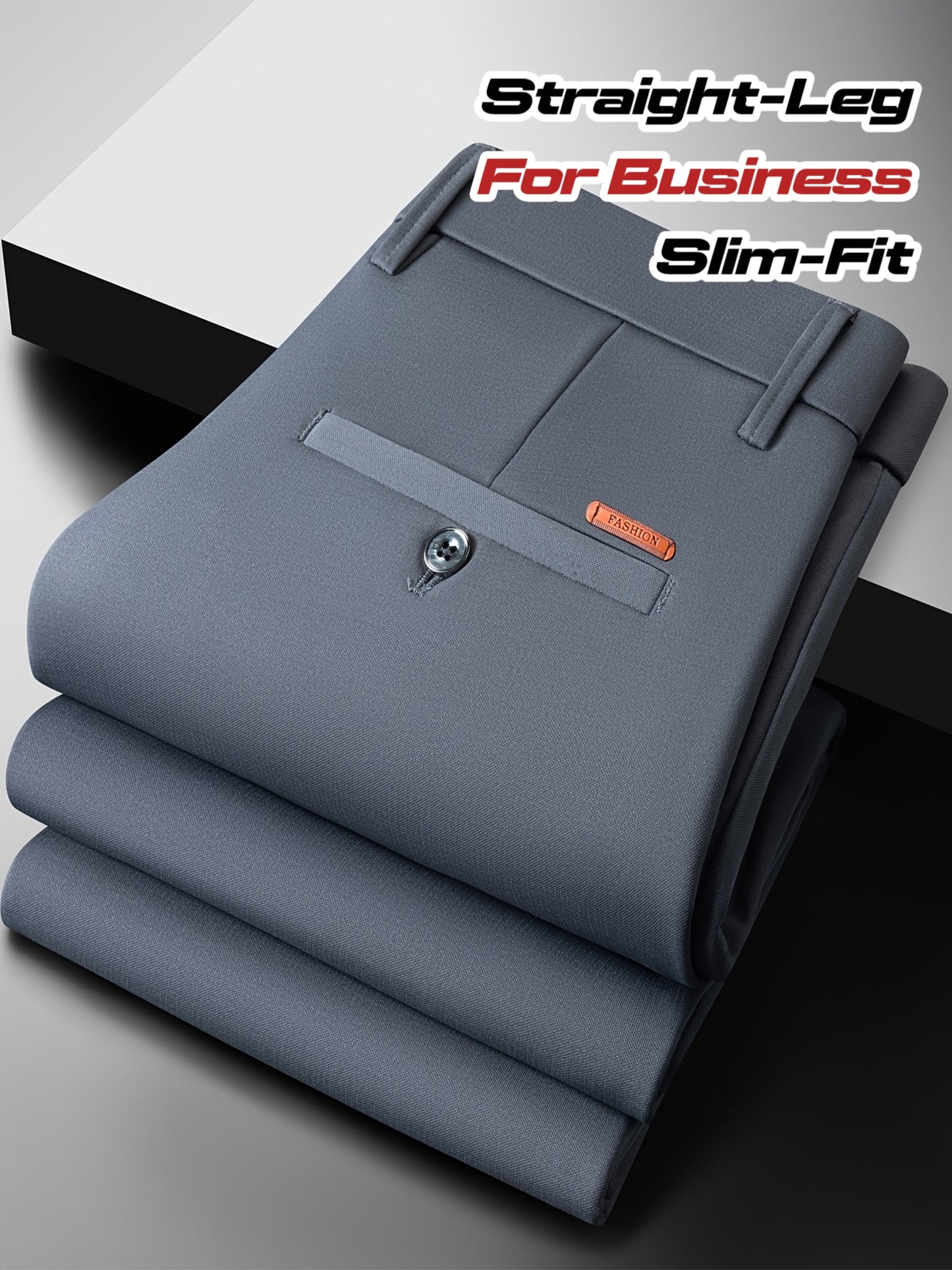Pantalon habillé slim pour homme – coupe droite mi-haute, tissu stretch, fermeture à boutons, idéal printemps/automne, style business ou décontracté, texture lisse et élégante