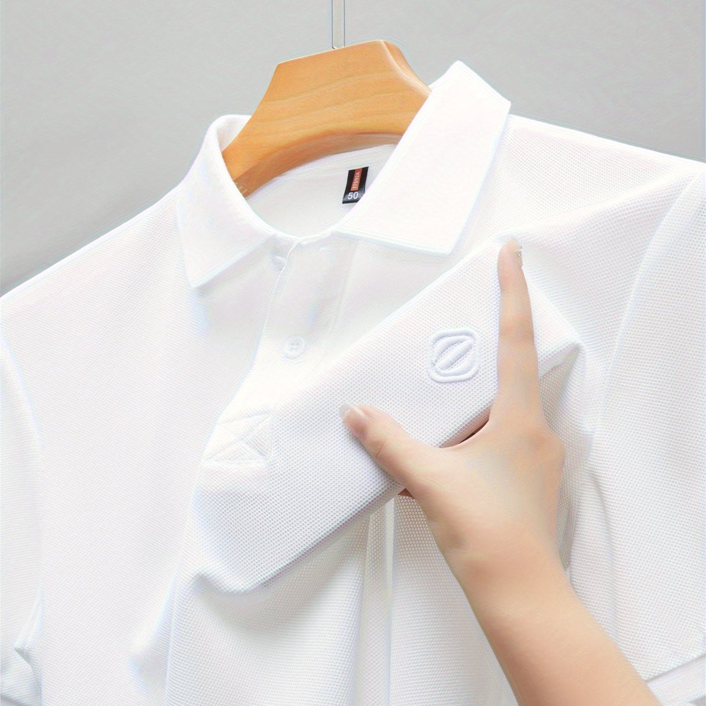 Men's Slim-Fit Short Sleeve Shirt - Breathable Black with White Collar & Logo, Classic Lapel Neck, Wrinkle-Resistant Fabric for Spring/Autumn, Versatile Casual & Semi-Formal Wear - Easy Care (Hand Wash/Dry Clean) - ZBZP25 Col