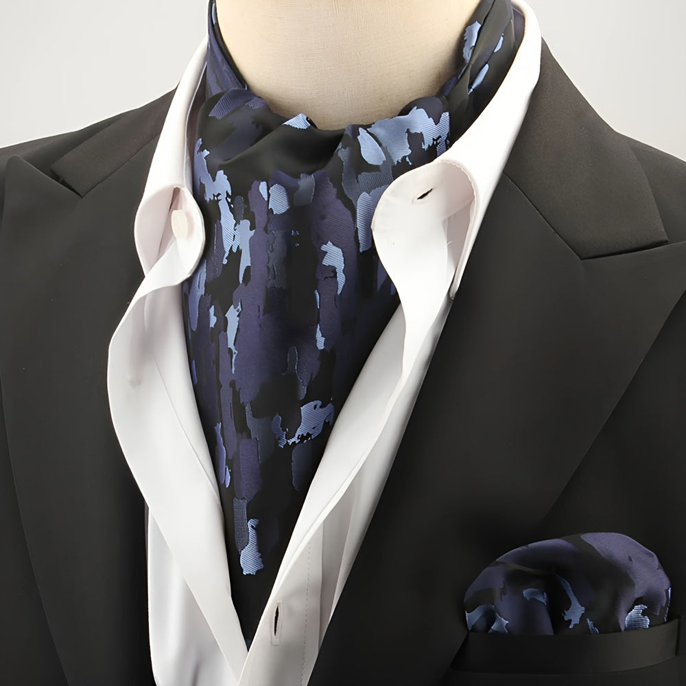 2pcs Ascot Homme – Écharpe et Pochette Style Rétro Britannique pour Mariages et Événements, Motifs Pois/Paisley/Fleur