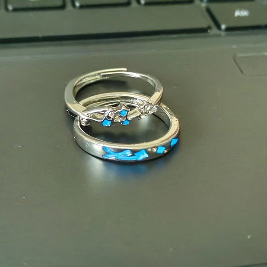2pcs Couple Rings, Starry Night Luminous Pair Ring, Unique Design Premium Style Versatile Elegance Delicate Minimalist Chic Shiny Engagement Ring