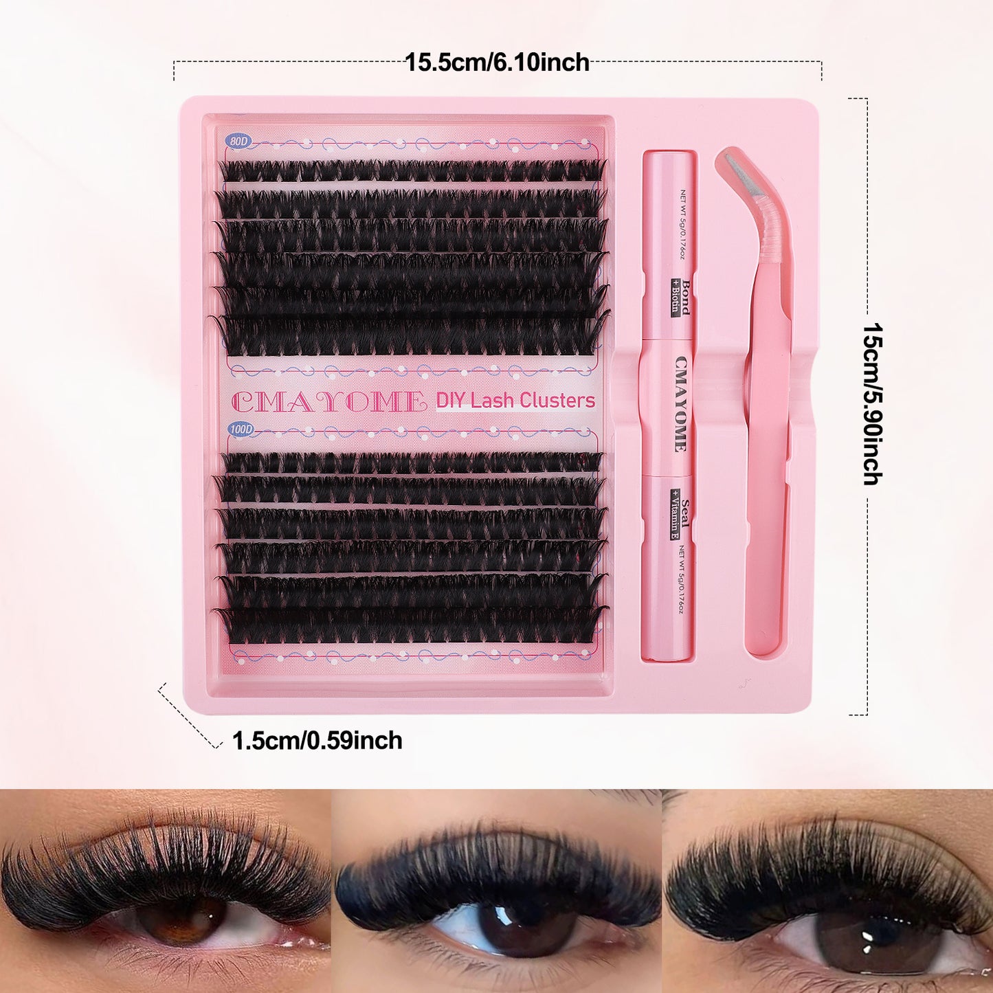 Kit d’extensions de cils DIY – cils naturels style fairy 30D/40D/50D/60D, longueurs mixtes 10-16 mm, courbure D, effet agrandissant les yeux, cils cartoon naturels, colle scellée et pince incluse