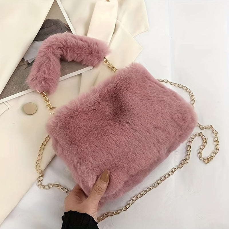 Sac en peluche automne/hiver femme – bandoulière réglable, petit sac carré léger et stylé, fermeture éclair, doublure synthétique, 5 couleurs au choix
