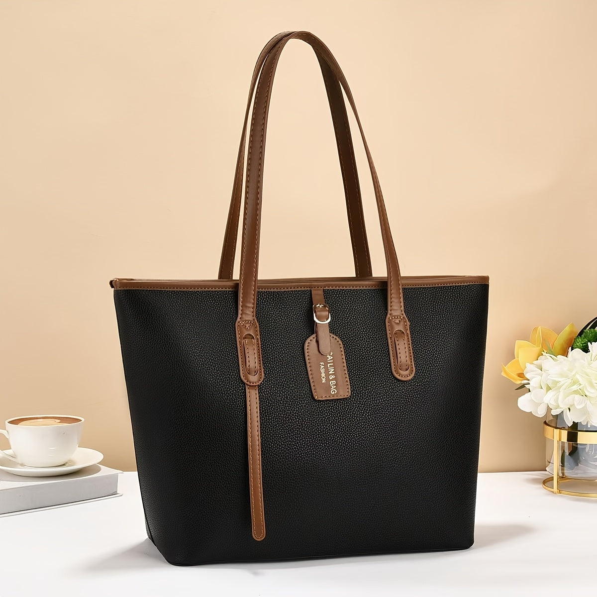 Sac élégant femmes Tote casual bandoulière fermeture éclair doublure polyester grand format