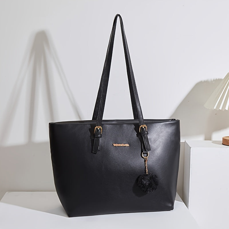 Sac Cabas Femme Grande Capacité – Sac Élégant Minimaliste avec Quincaillerie Dorée, Bandoulière Fixe et Fermeture Éclair, Noir/Blanc, Finition Brillante, Parfait pour Voyages et Usage Quotidien, Sac Durable à Main ou en Bandoulière