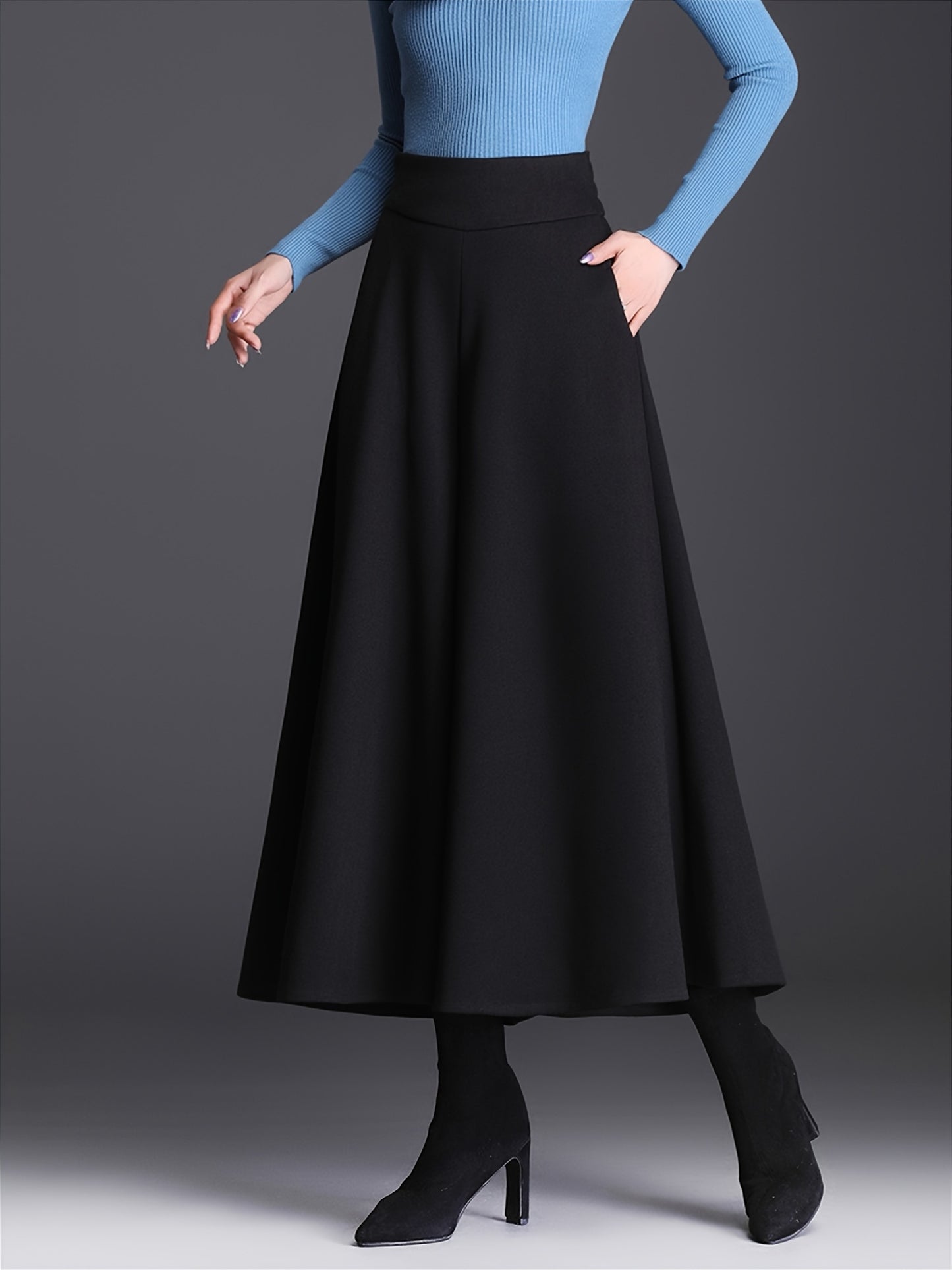 Pantalon Femme Taille Haute – Jambe Large Doublé Polaire, Taille Élastique, Confortable, 7/8, Automne/Hiver