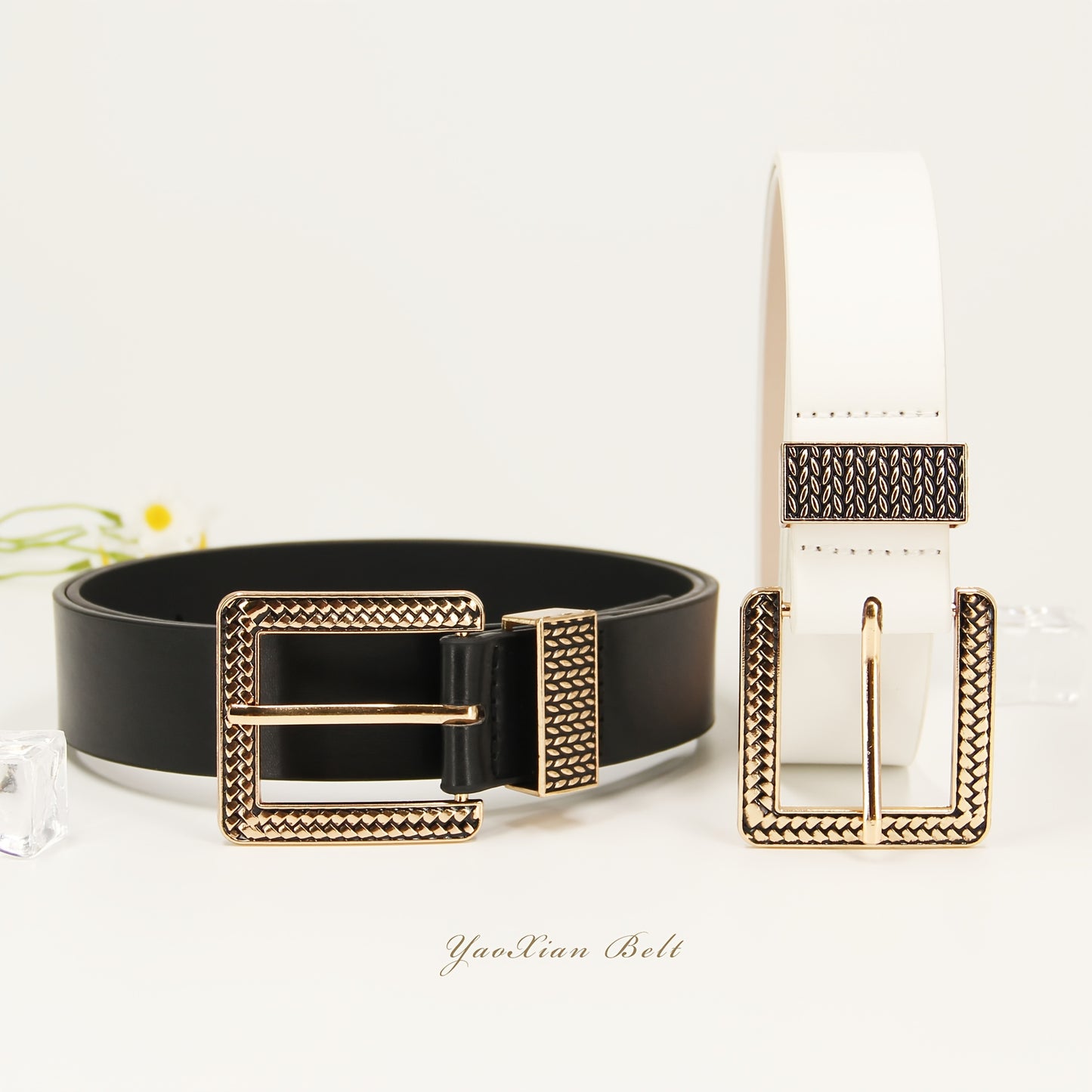 1 pc ceinture pour femmes – Boucle rétro dorée, ceinture en PU faite main, style luxe léger avec motif géométrique, polyvalente pour robes, jeans, tenues décontractées et formelles