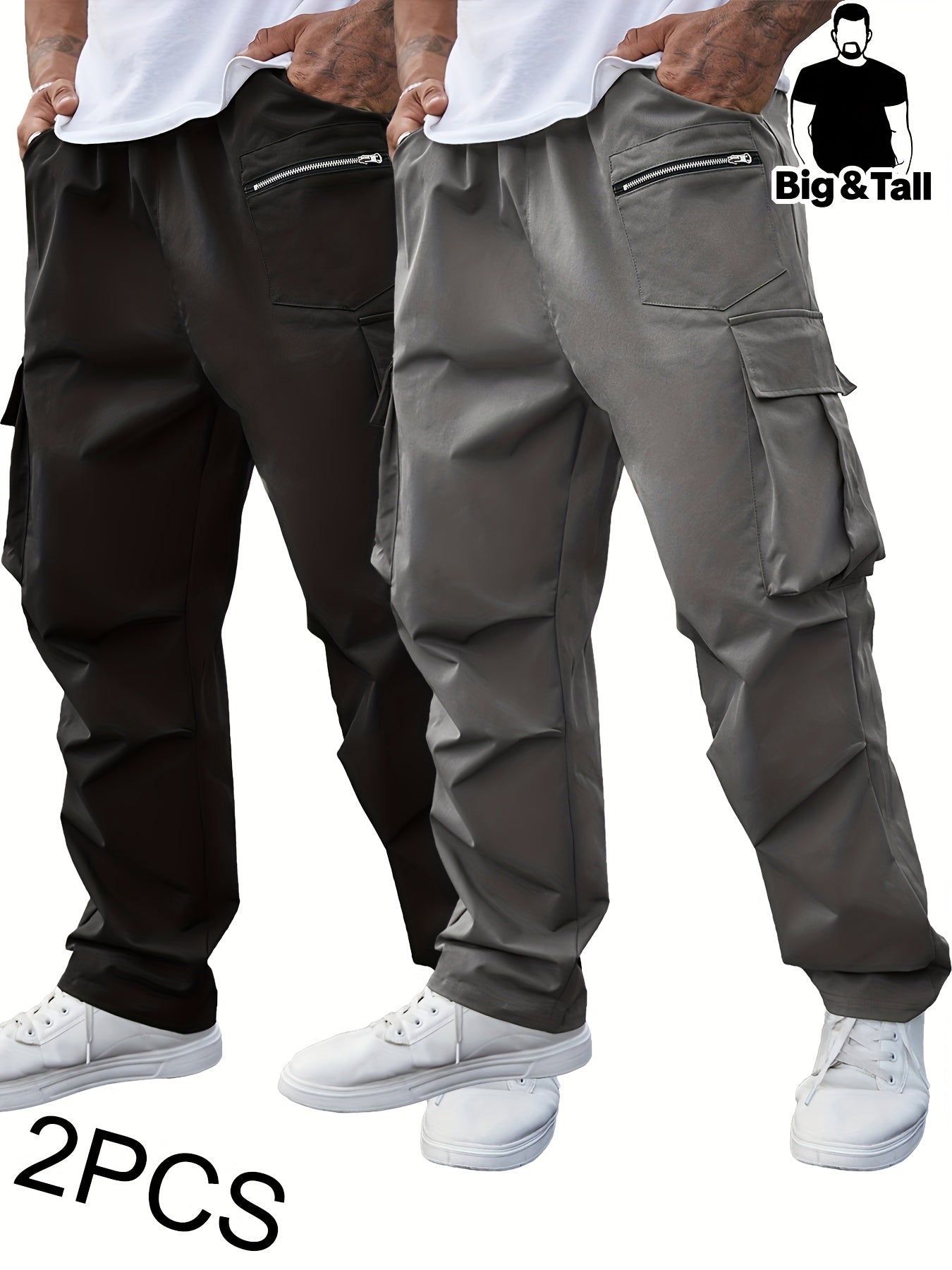 Ensemble 2 pantalons cargo grande taille pour homme – robustes, multi-poches utilitaires, tissu non extensible, idéals construction, randonnée et usage quotidien, toutes saisons, entretien facile